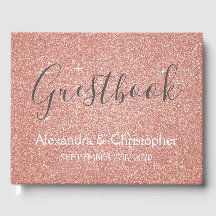Roze Rose Gold Glitter Bruiloft Gastenboek