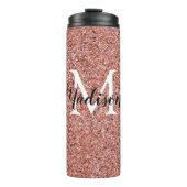 Roze Rose Gold Glitter Chic Monogram Naam Thermosbeker (Voorkant)