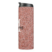 Roze Rose Gold Glitter Chic Monogram Naam Thermosbeker (Geroteerd rechts)