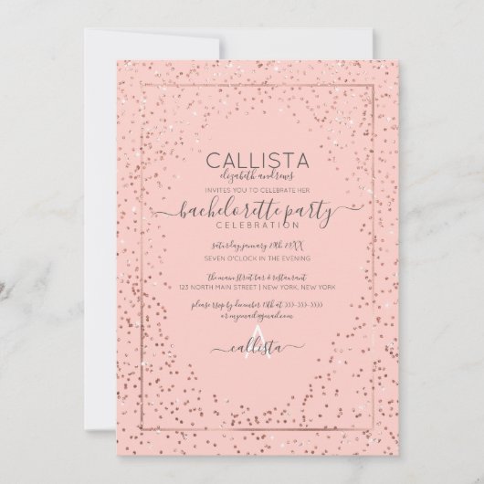 Roze Rose Gold Glitter Confetti Bachelorette Kaart (Voorkant)