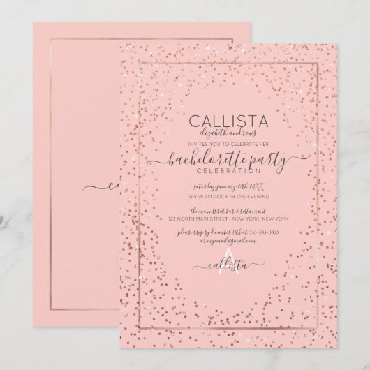 Roze Rose Gold Glitter Confetti Bachelorette Kaart (Voorkant / Achterkant)