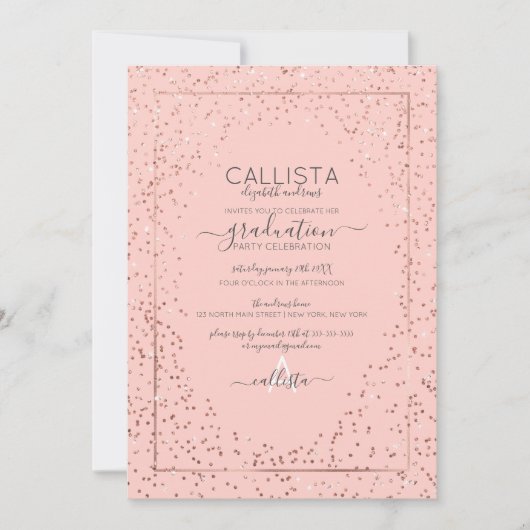Roze Rose Gold Glitter Confetti Border Afstuderen Kaart (Voorkant)