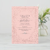 Roze Rose Gold Glitter Confetti Border Afstuderen Kaart (Staand voorkant)