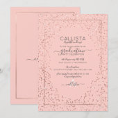 Roze Rose Gold Glitter Confetti Border Afstuderen Kaart (Voorkant / Achterkant)