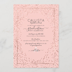 Roze Rose Gold Glitter Confetti Border Afstuderen Kaart
