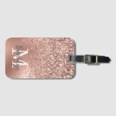 Roze Rose Gold Glitter Confetti Monogram Initiaal Bagagelabel (Voorkant (horizontaal))
