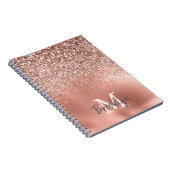 Roze Rose Gold Glitter Confetti Monogram Initiaal Notitieboek (Rechterzijde)