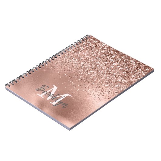 Roze Rose Gold Glitter Confetti Monogram Initiaal Notitieboek (Linkerzijde)