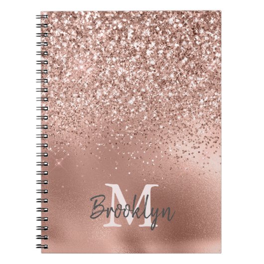 Roze Rose Gold Glitter Confetti Monogram Initiaal Notitieboek (Voorkant)