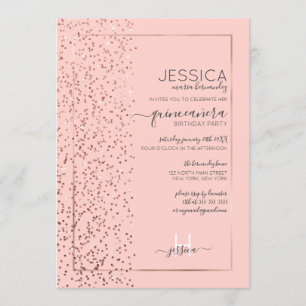 Roze Rose Gold Glitter Confetti Side Quinceañera Kaart