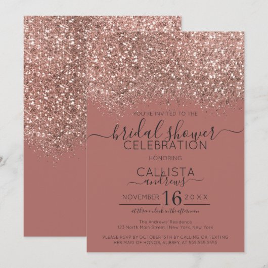Roze Rose Gold Glitter Confetti Vrijgezellenfeest Kaart (Voorkant / Achterkant)