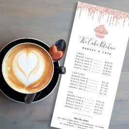 Roze Rose Gold Glitter Cupcake Bakery Dessert Menu