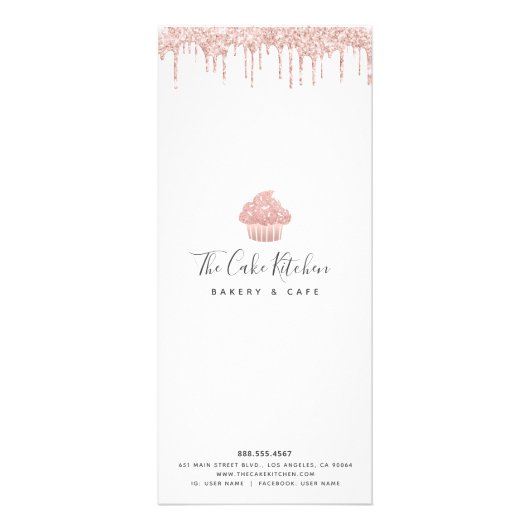 Roze Rose Gold Glitter Cupcake Bakery Dessert Menu (Achterkant)