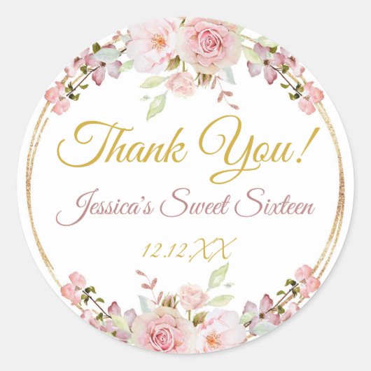  Roze Rose Gold Glitter Dank je Ronde Sticker (Voorkant)