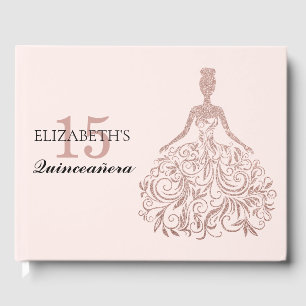 Roze Rose Gold Glitter Dress Quinceañera Birthday Gastenboek