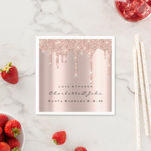 Roze Rose Gold Glitter Drift Spark Weddenschap Bri Servet (Insitu)