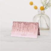 Roze Rose Gold Glitter Drip Elegant Gepersonalisee Plaatskaartje (Achterkant)