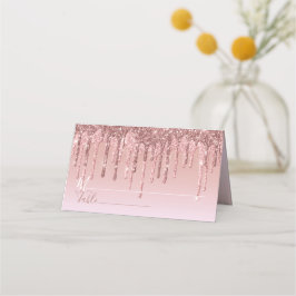 Roze Rose Gold Glitter Drip Elegant Gepersonalisee Plaatskaartje