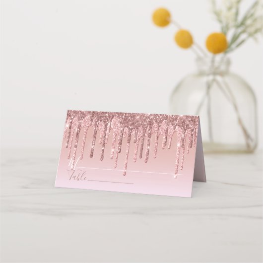 Roze Rose Gold Glitter Drip Elegant Gepersonalisee Plaatskaartje (Voorkant)