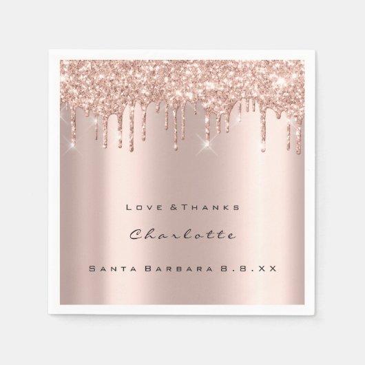 Roze Rose Gold Glitter Drips Spark Sweet 16 Bridal Servet (Voorkant)