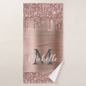 Roze Rose Gold Glitter Drivers Elegant Monogram Badhanddoek (Badhanddoek)