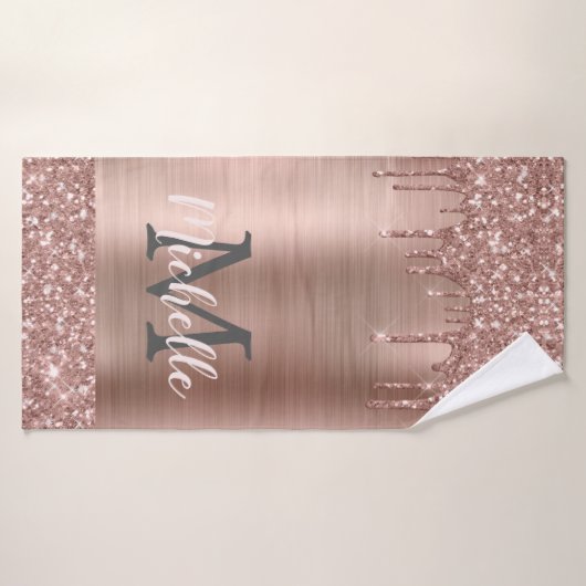 Roze Rose Gold Glitter Drivers Elegant Monogram Badhanddoek (Badhanddoek)