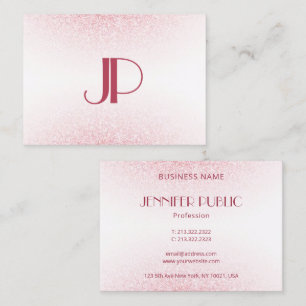 Roze Rose Gold Glitter Elegant Moderne Monogram Visitekaartje