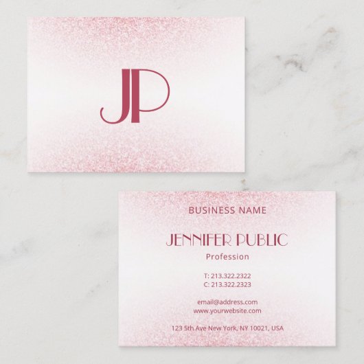 Roze Rose Gold Glitter Elegant Moderne Monogram Visitekaartje (Voorkant / Achterkant)