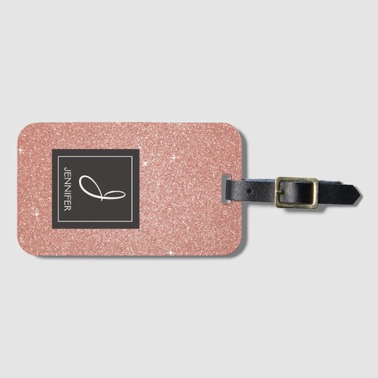 Roze Rose Gold Glitter Elegant Monogram Bagage Lab Bagagelabel (Voorkant (horizontaal))