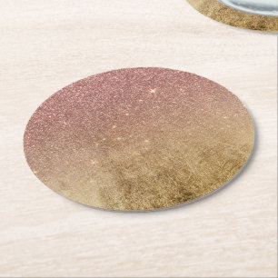 Roze Rose Gold Glitter en Gold Foil Mesh Ronde Kartonnen Onderzetter
