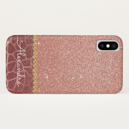 Roze Rose Gold Glitter en Sparkle Animal Print Case-Mate iPhone Case (Achterkant (horizontaal))