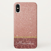 Roze Rose Gold Glitter en Sparkle Animal Print Case-Mate iPhone Case (Achterkant)