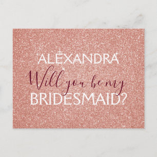 Roze Rose Gold Glitter en Sparkle Bridesmaid Uitnodiging Briefkaart