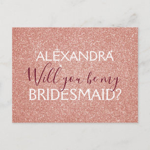 Roze Rose Gold Glitter en Sparkle bruidsmeisje Uitnodiging Briefkaart