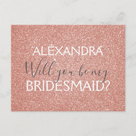 Roze Rose Gold Glitter en Sparkle bruidsmeisje Uitnodiging Briefkaart