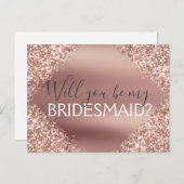 Roze Rose Gold Glitter en Sparkle bruidsmeisje Uitnodiging Briefkaart (Voorkant / Achterkant)