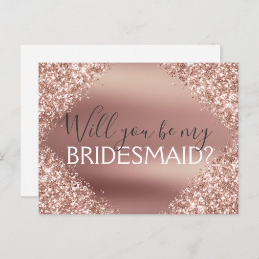 Roze Rose Gold Glitter en Sparkle bruidsmeisje Uitnodiging Briefkaart (Voorkant / Achterkant)