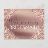 Roze Rose Gold Glitter en Sparkle bruidsmeisje Uitnodiging Briefkaart (Voorkant)