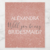 Roze Rose Gold Glitter en Sparkle bruidsmeisje Wijn Etiket (Enkel label)