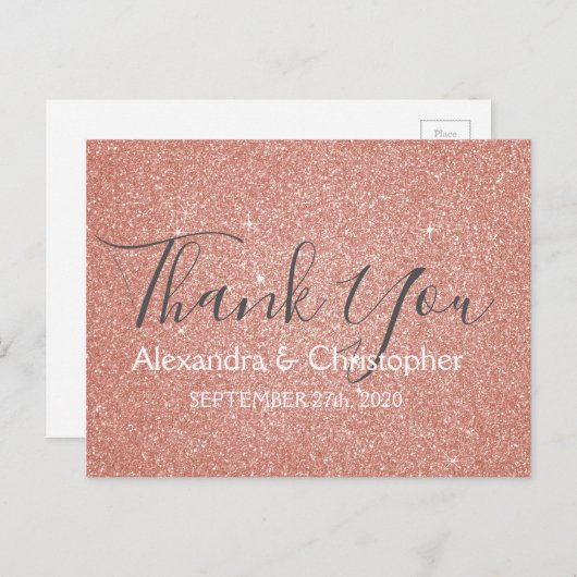 Roze Rose Gold Glitter en Sparkle Dank U Briefkaart (Voorkant / Achterkant)