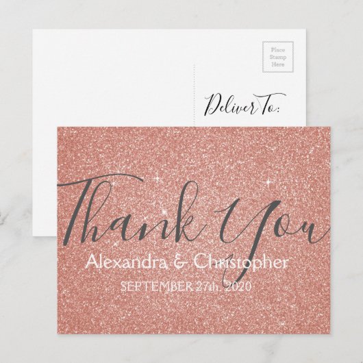 Roze Rose Gold Glitter en Sparkle Dank U Briefkaart (Voorkant / Achterkant)