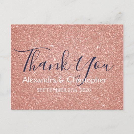 Roze Rose Gold Glitter en Sparkle Dank U Briefkaart (Voorkant)