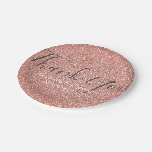 Roze Rose Gold Glitter en Sparkle Dank U Papieren Bordje (Gekanteld)