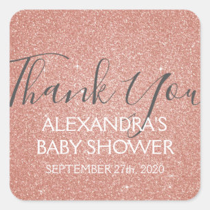 Roze Rose Gold Glitter en Sparkle Dank U Vierkante Sticker