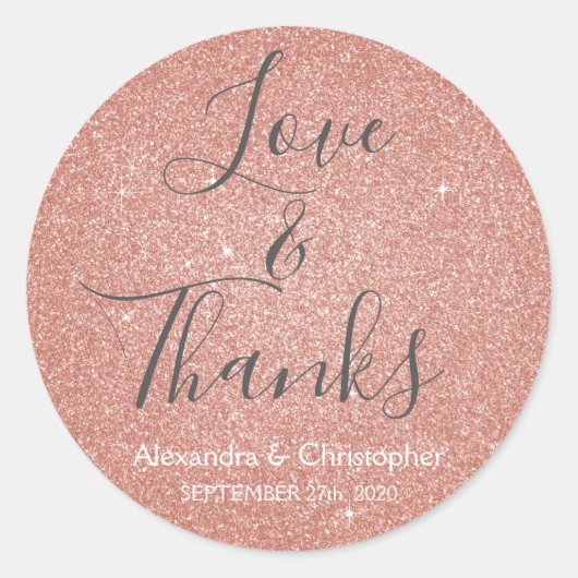 Roze Rose Gold Glitter en Sparkle Love & Bedankt Ronde Sticker (Voorkant)