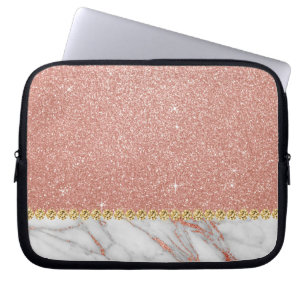 Roze Rose Gold Glitter en Sparkle Marble Laptop Sleeve