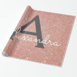 Roze Rose Gold Glitter en Sparkle Monogram Cadeaupapier<br><div class="desc">Roze Rose Goud en Charcoal Grey (grijs) Faux Glitter en Sparkle Elegant Gift Wrapping Paper. Dit cadeaupapier kan worden aangepast om uw initiaal en voornaam op te nemen voor een cadeaupakket voor een Baby shower,  Vrijgezellenfeest,  vrijgezellenfeest of verjaardagsfeest voor meisjes.</div>