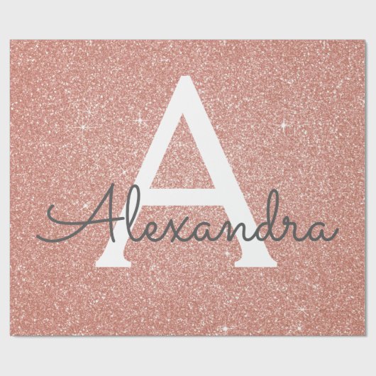 Roze Rose Gold Glitter en Sparkle Monogram Cadeaupapier (Vlak)