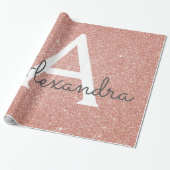 Roze Rose Gold Glitter en Sparkle Monogram Cadeaupapier (Uitgerold)