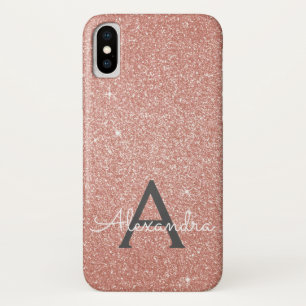 Roze Rose Gold Glitter en Sparkle Monogram Case-Mate iPhone Case